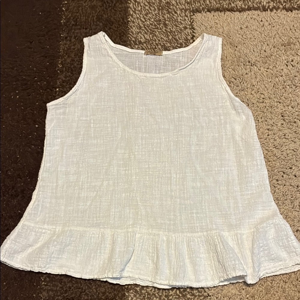 Beyond Capri White Ruffled Peplum 100% Cotton Tank Top